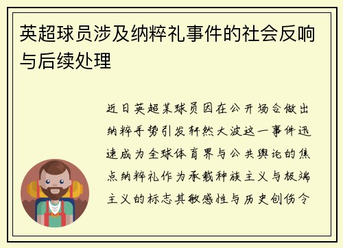 英超球员涉及纳粹礼事件的社会反响与后续处理