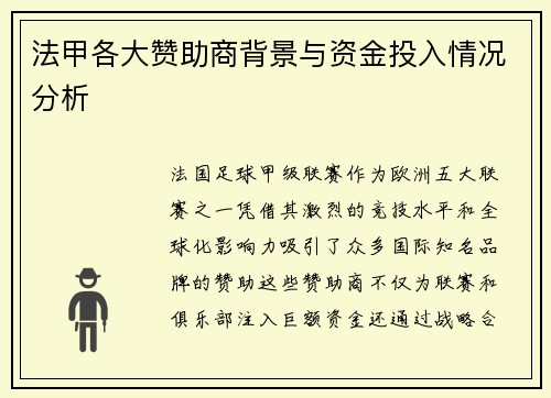 法甲各大赞助商背景与资金投入情况分析